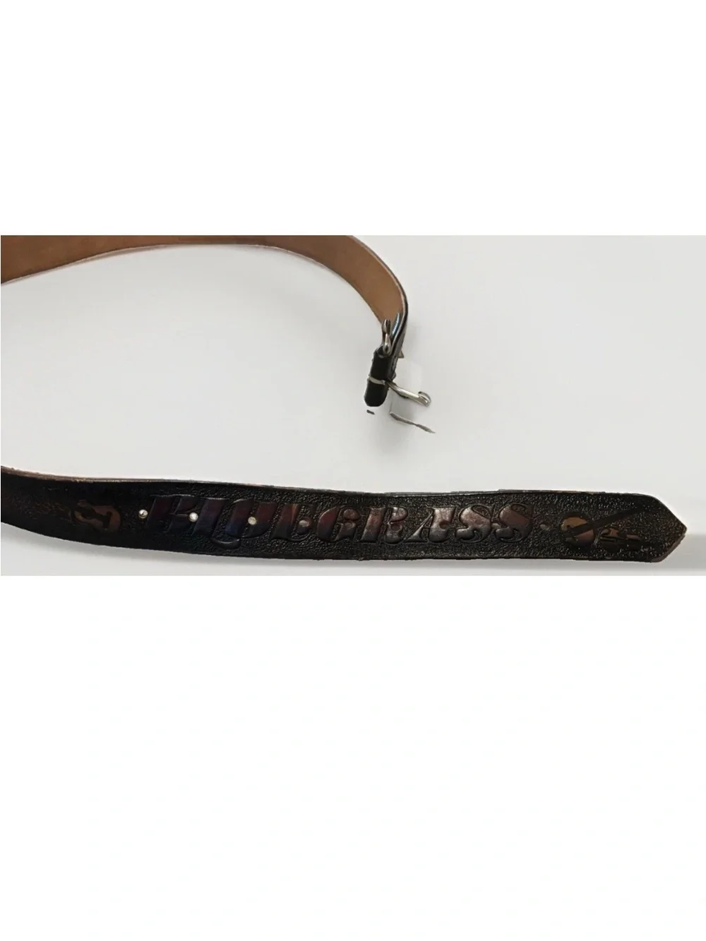 Vintage Hand Tooled BLUEGRASS Guitar Brown Leather Belt Musical Motif 47”
